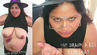 Big-Breasted Halloween Cum Swallow With A Belly Finish